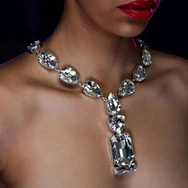 Shine Rhinestones Oversized Crystal Pendant Necklace for Women Luxury Big Square Statement Necklaces Free Shipping Accessories Discount