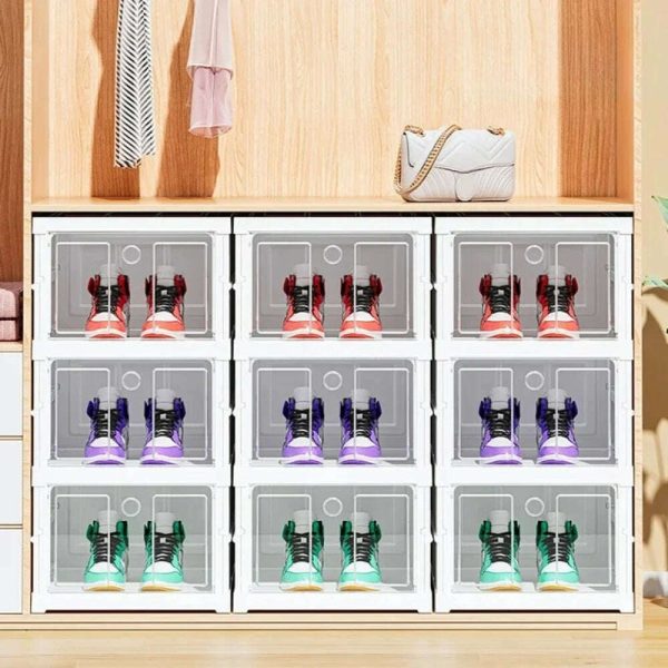 Foldable Shoe Storage Box Stackable Dustproof Transparent Living Room Sneaker Cabinet For Closet Multi Layer Cubby Shoes Rack Online now - Image 2