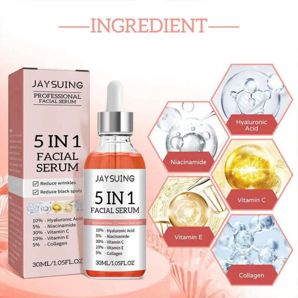 5 In 1 Fade fine lines Firming Face Serum Moisturizing brightning Vitamin C Hyaluronic Acid Facial Serum Shrink Pores Skin Care For Cheap - Image 2