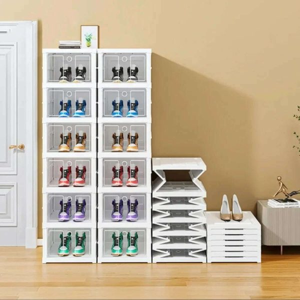 Foldable Shoe Storage Box Stackable Dustproof Transparent Living Room Sneaker Cabinet For Closet Multi Layer Cubby Shoes Rack Online now - Image 3