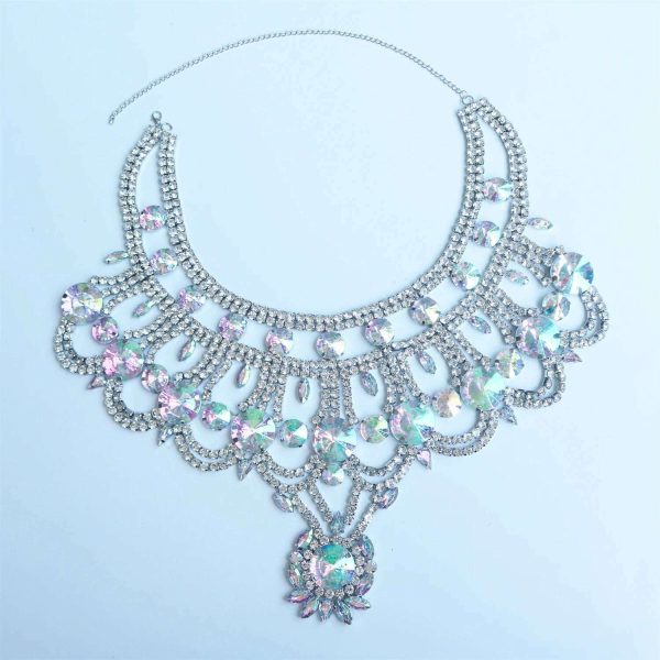 3ps New Shiny AB Crystal Necklace Earring Jewelry Set for Women s Fashion Bridal Wedding Party Rhinestone Jewelry Set For Discount - Image 2